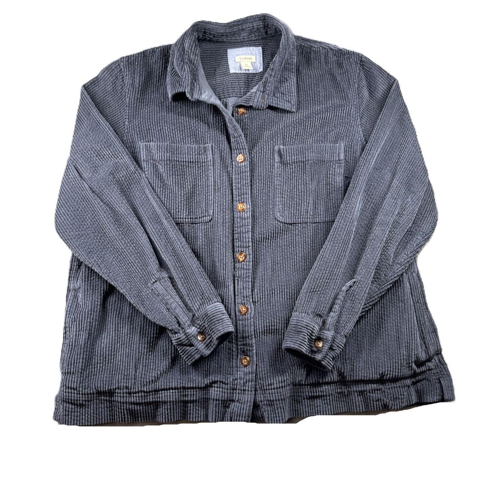 LL Bean Women Corduroy Shacket Shirt Jacket Barn Coat Chore Navy XL Petite Q233